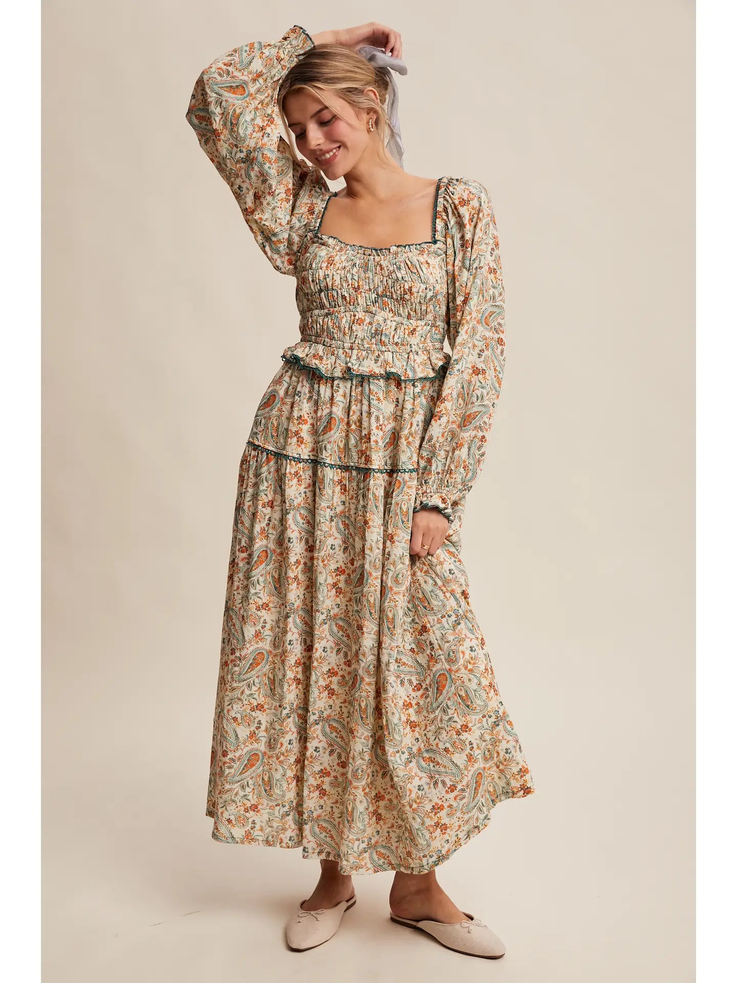Piper Paisley Smocked Tiered Maxi Dress