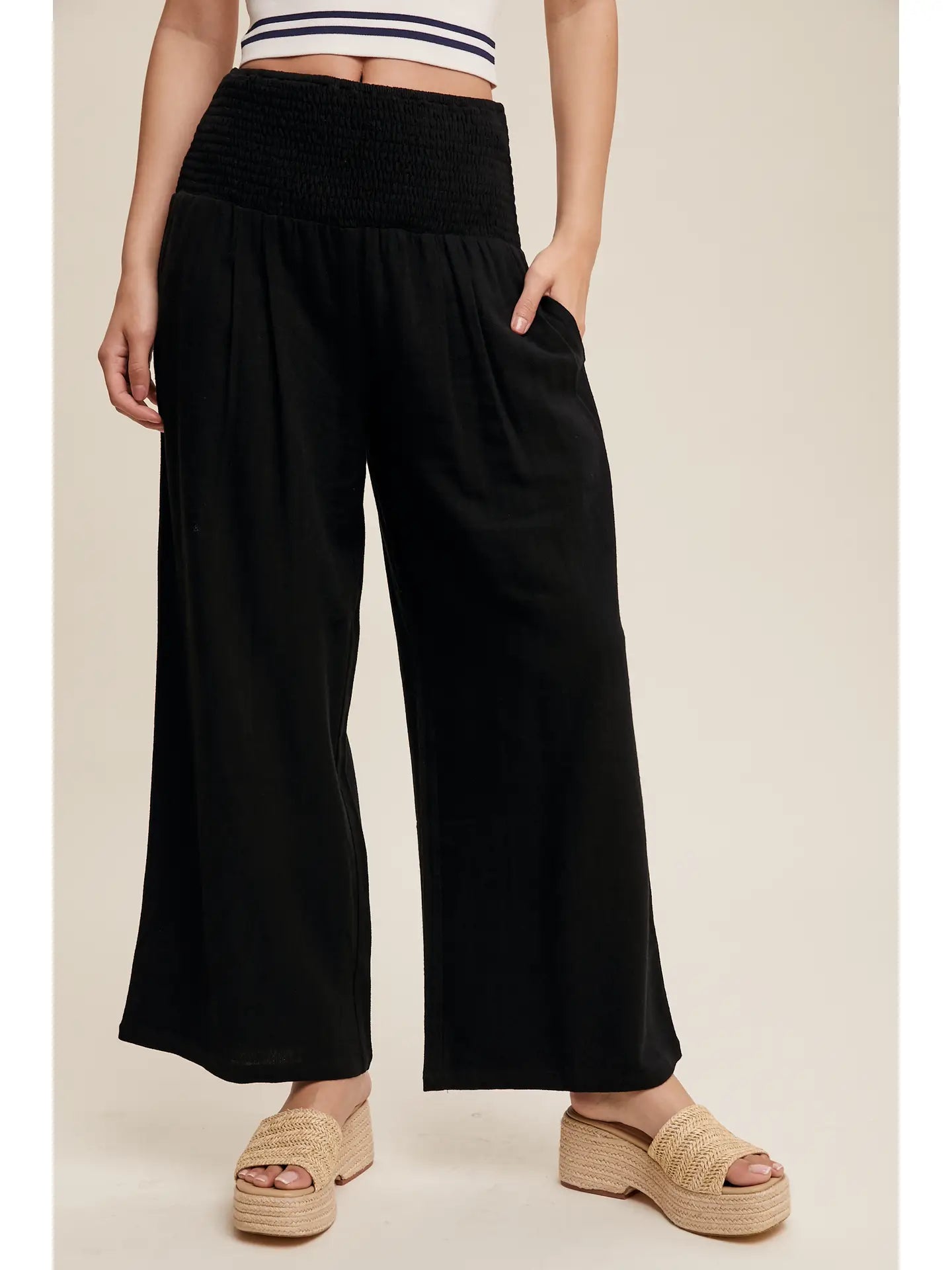 Day Off Smocked Waist Wide Leg Pants