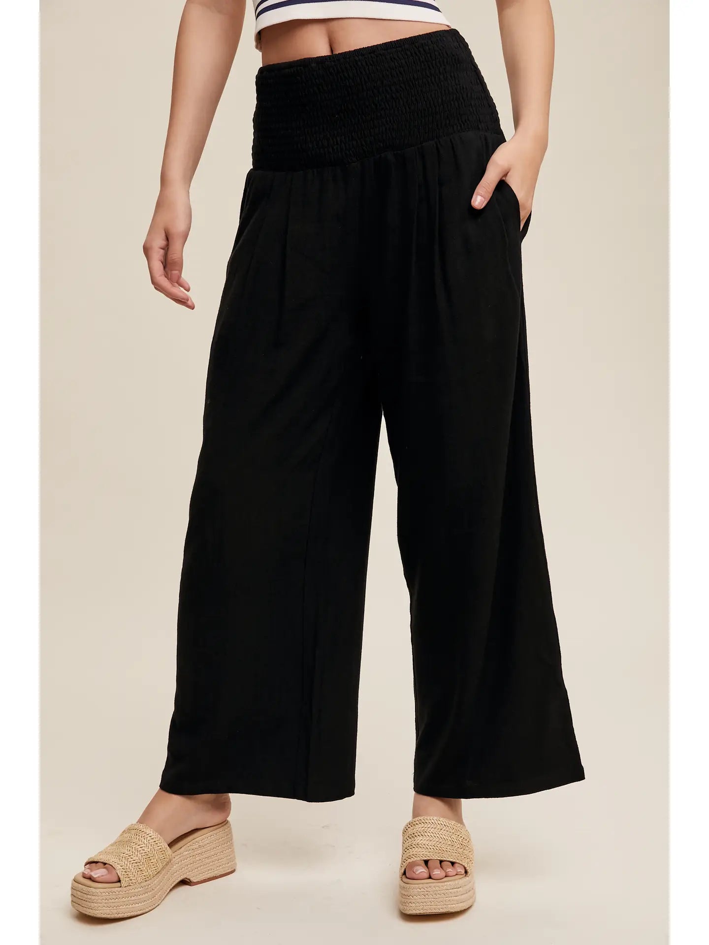 Day Off Smocked Waist Wide Leg Pants