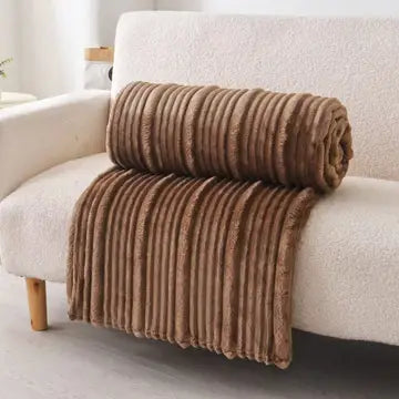 Plush Ultra Soft Ribbed Throw Blanket- Brown
