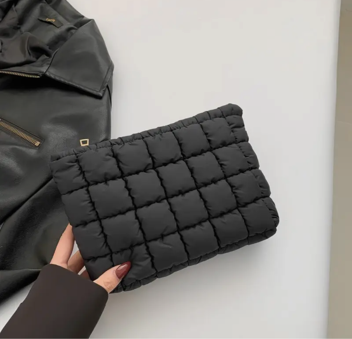 Quilted Puffy Cosmetic Makeup
Pouch Clutch Bag- Black