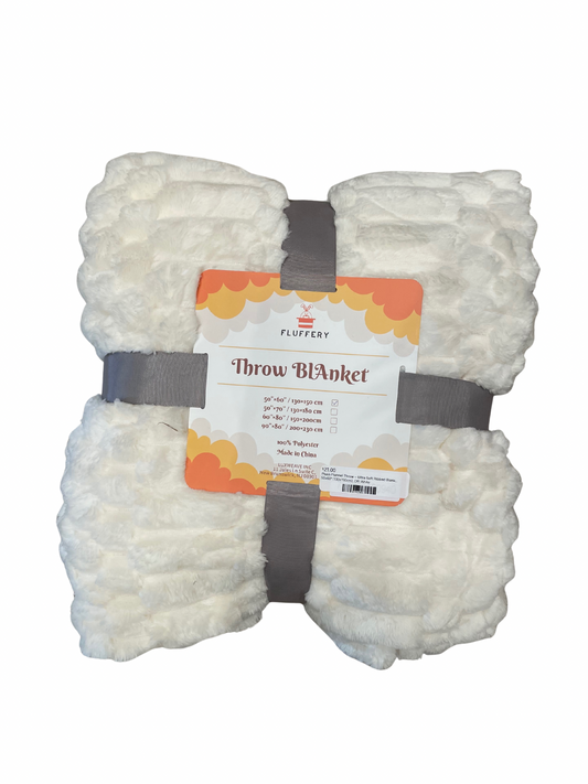 Plush Ultra Soft Ribbed Throw Blanket- Off-White