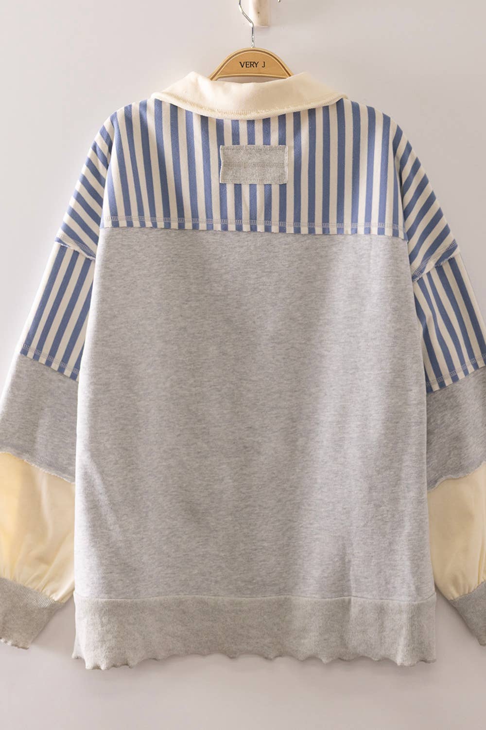 Vintage Stripe Rugby Sweatshirt-Heather Grey