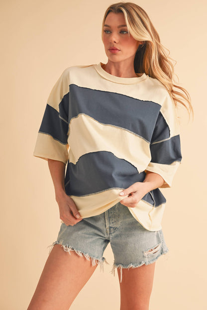 8417FN Polly Color Block Top: Butter Green / Contemporary / L