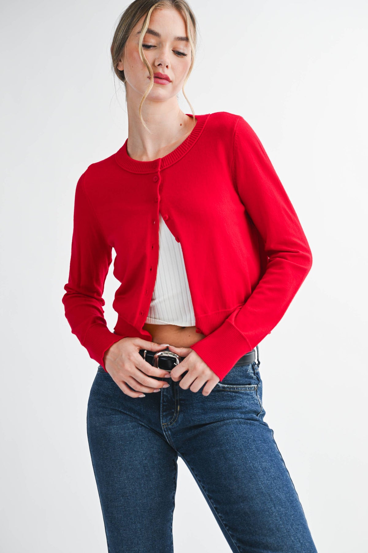5176GN Ribbed Button-Up Knit Cardigan: Mocha Mousse / Contemporary / S