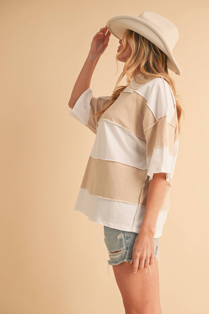 8417FN Polly Color Block Top: Butter Green / Contemporary / L