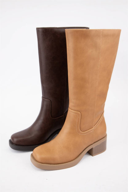 [BEST SELLER] BELVIN all Boots Low Block Heel Versatile Ever: DK NATURAL / A12