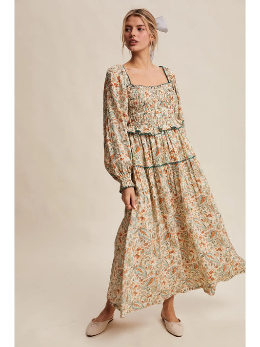 Piper Paisley Smocked Tiered Maxi Dress