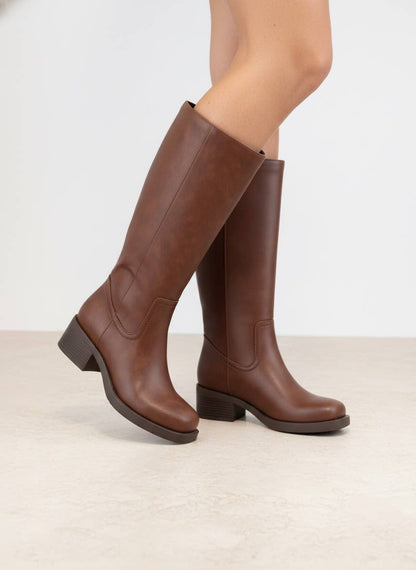 [BEST SELLER] BELVIN all Boots Low Block Heel Versatile Ever: DK NATURAL / A12