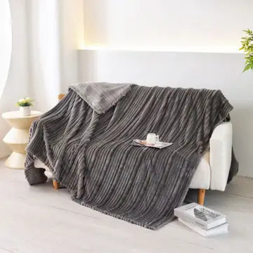 Plush Ultra Soft Ribbed Throw Blanket- Grey