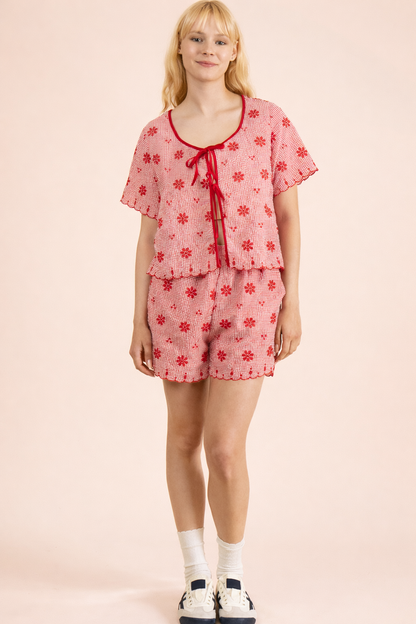 Floral Embroidery Woven Top & Shorts Set
