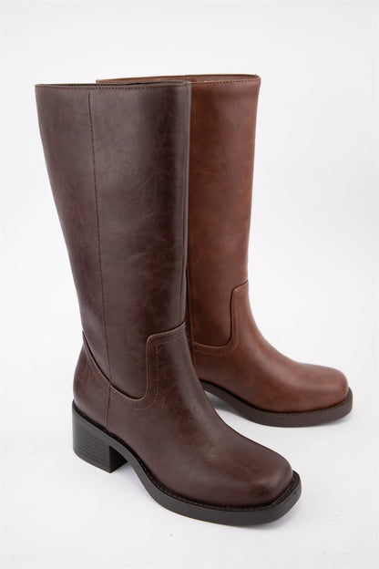 [BEST SELLER] BELVIN all Boots Low Block Heel Versatile Ever: DK NATURAL / A12