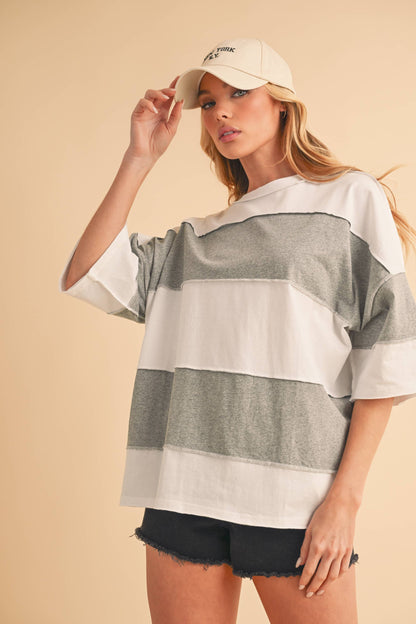 8417FN Polly Color Block Top: Butter Green / Contemporary / L