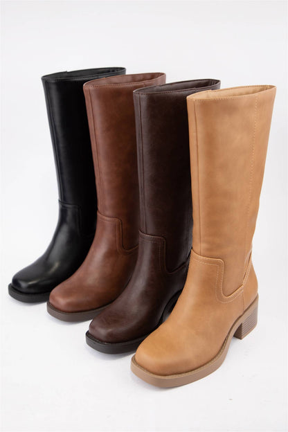 [BEST SELLER] BELVIN all Boots Low Block Heel Versatile Ever: DK NATURAL / A12