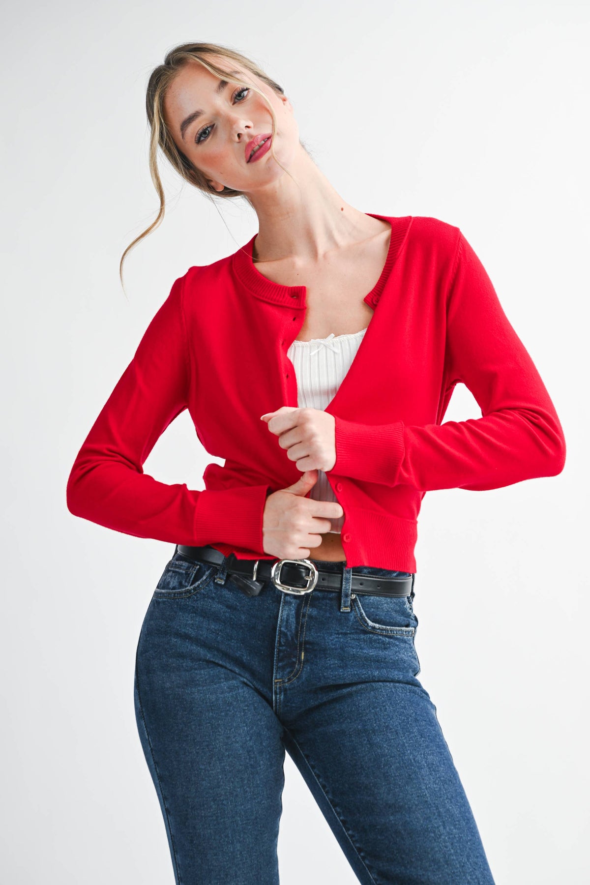 5176GN Ribbed Button-Up Knit Cardigan: Mocha Mousse / Contemporary / S