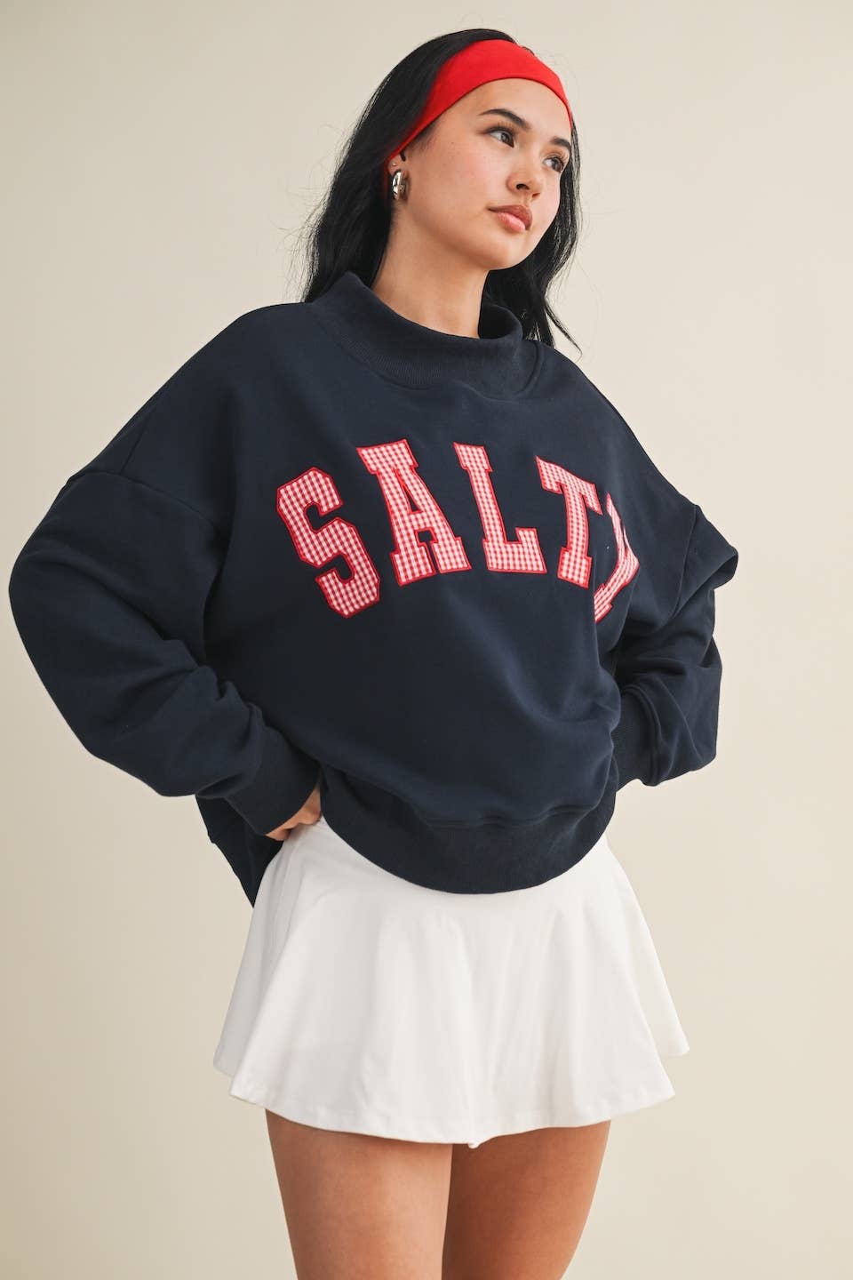 Salty Oversized Mock Neck Sweatshirt: Navy / M