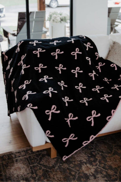 Pink and Black Bows Wholesale Throw Blanket: Light Pink