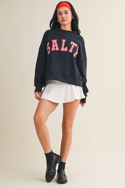 Salty Oversized Mock Neck Sweatshirt: Navy / S