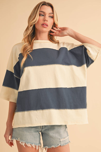8417FN Polly Color Block Top: Butter Green / Contemporary / L