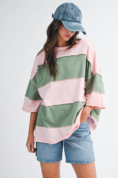 8417FN Polly Color Block Top: Butter Green / Contemporary / L