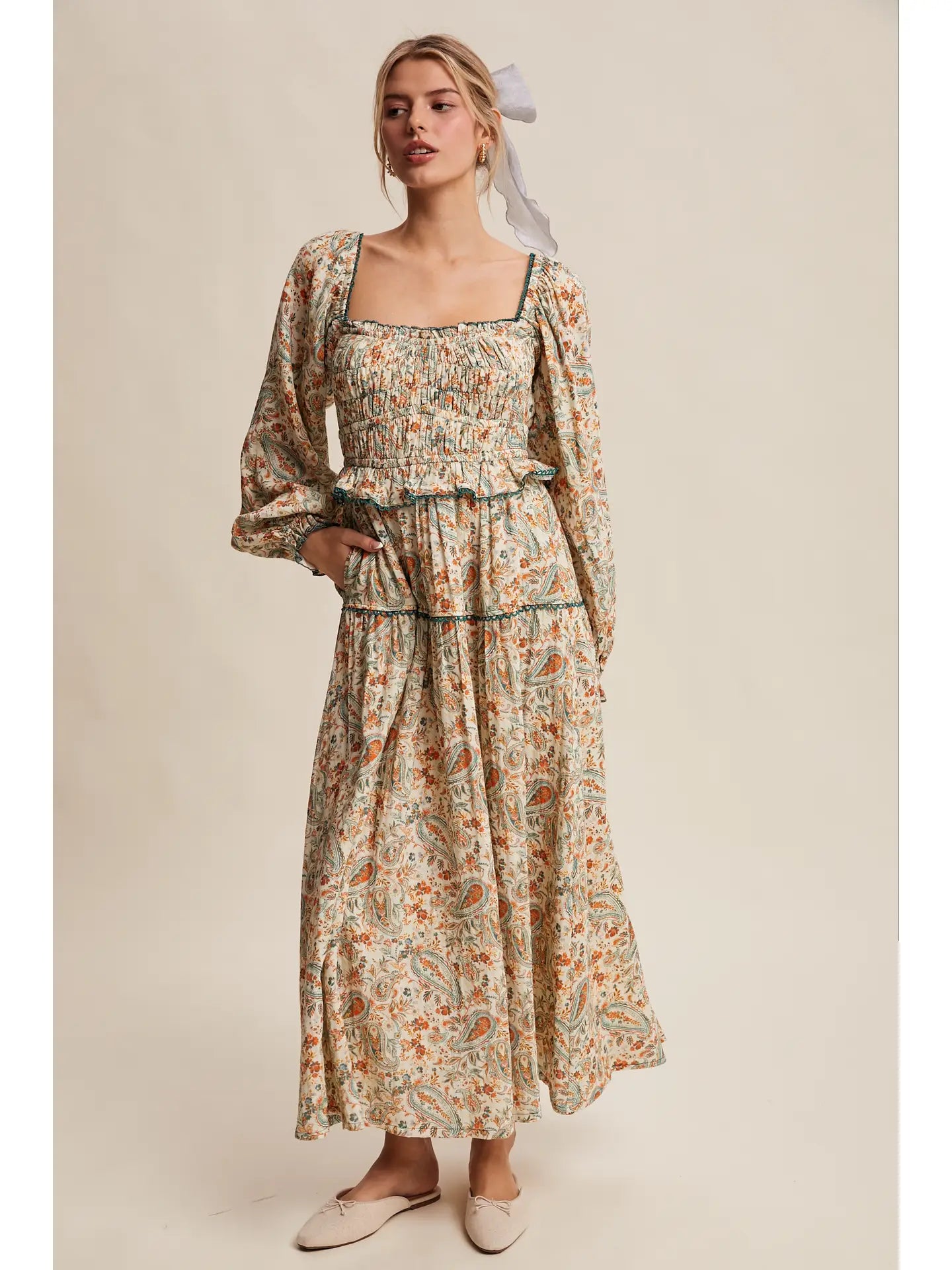 Piper Paisley Smocked Tiered Maxi Dress