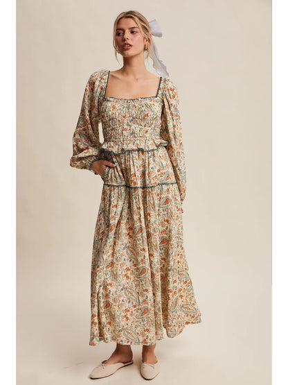 Piper Paisley Smocked Tiered Maxi Dress