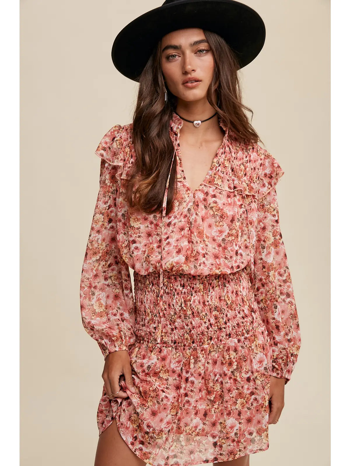 Taylor Floral Print Ruffle Smocked Dress