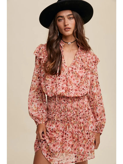 Taylor Floral Print Ruffle Smocked Dress