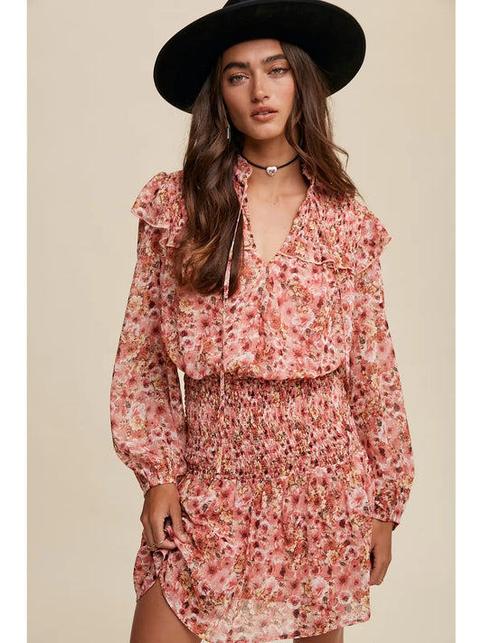 Taylor Floral Print Ruffle Smocked Dress