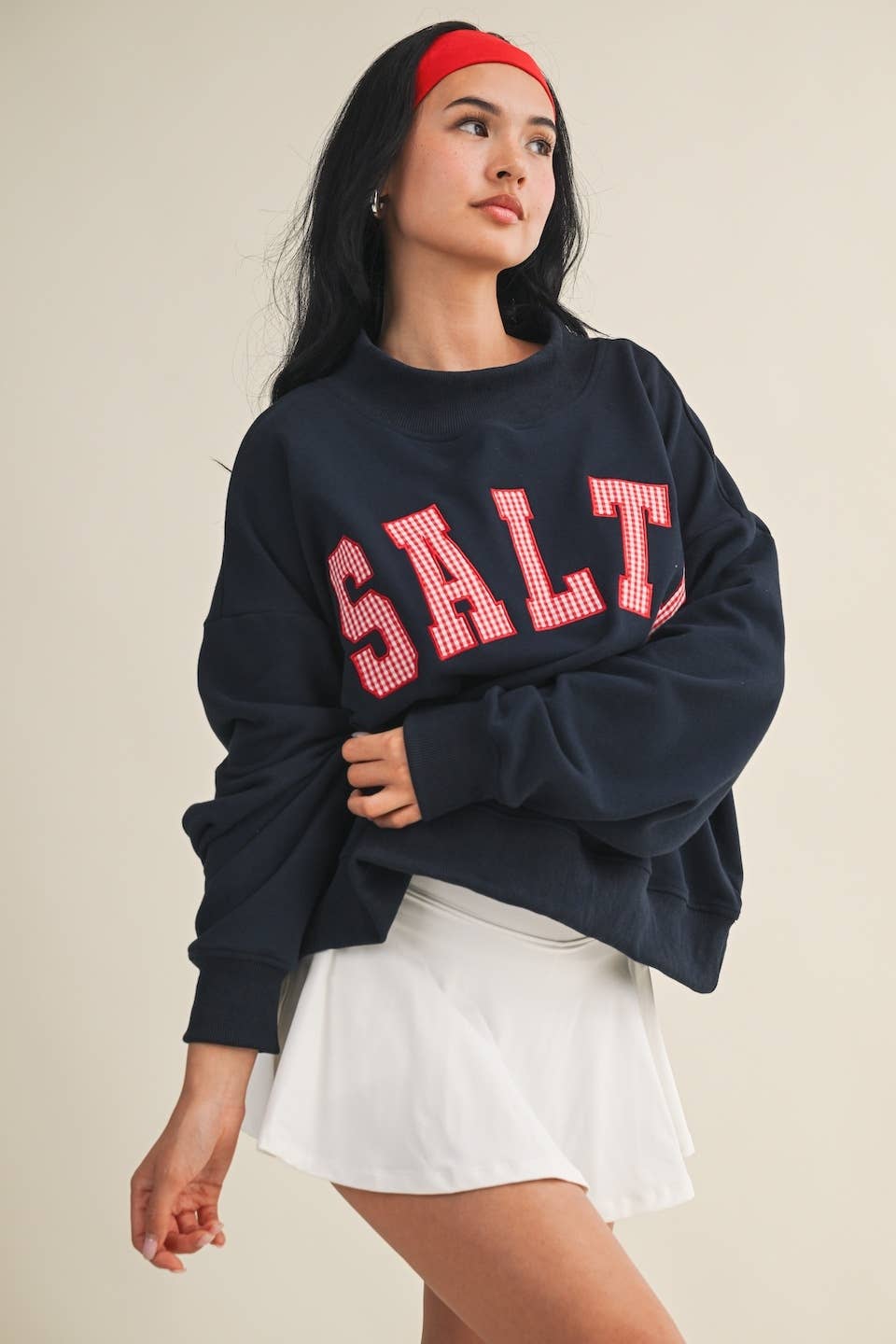 Salty Oversized Mock Neck Sweatshirt: Navy / M