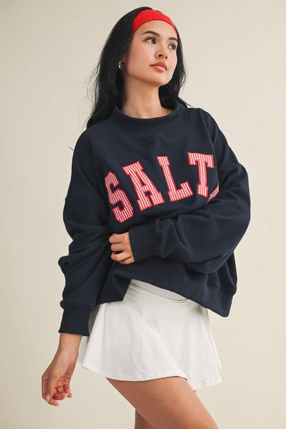 Salty Oversized Mock Neck Sweatshirt: Navy / M