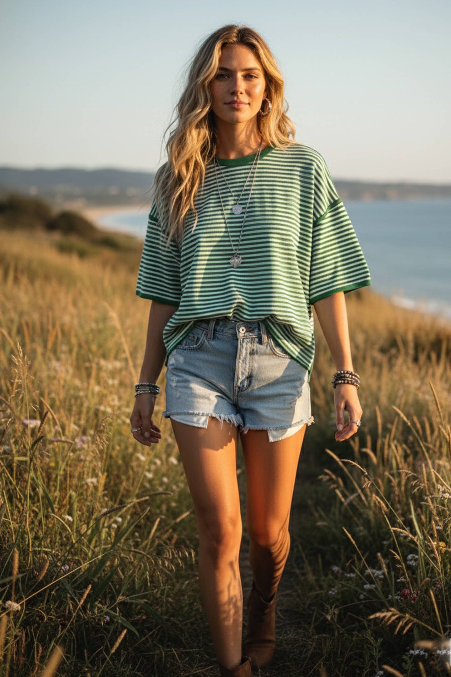 Striped Oversized Knit Top: RED/WHITE / S