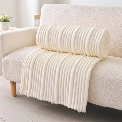 Plush Ultra Soft Ribbed Throw Blanket- Off-White