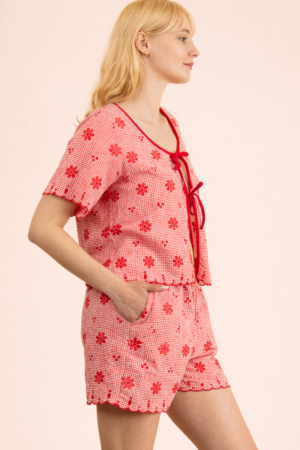 Floral Embroidery Woven Top & Shorts Set