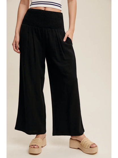 Day Off Smocked Waist Wide Leg Pants