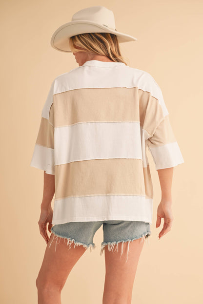 8417FN Polly Color Block Top: Butter Green / Contemporary / L