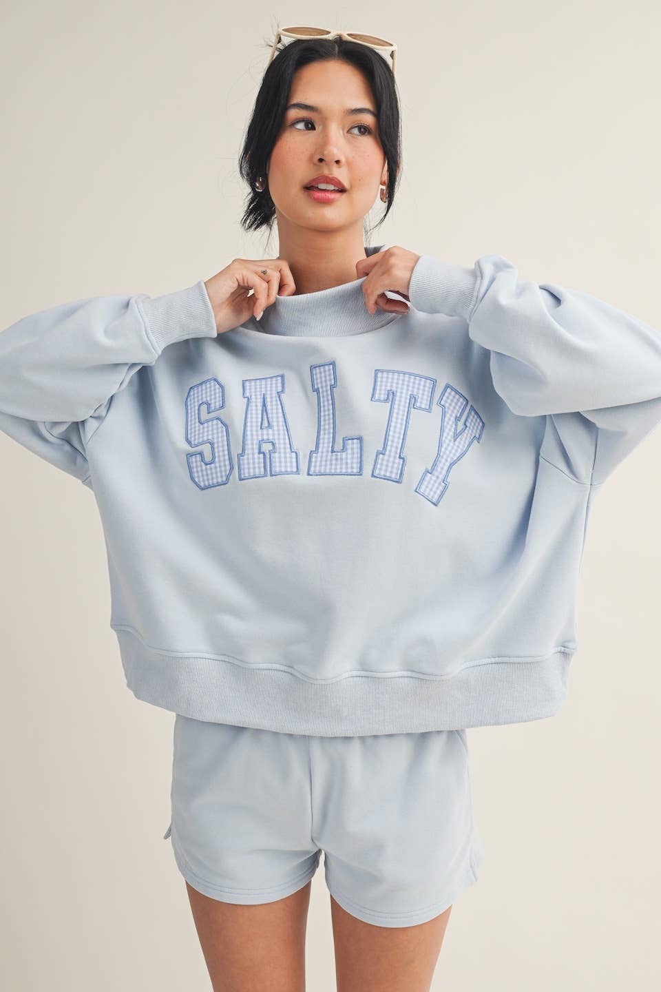 Salty Oversized Mock Neck Sweatshirt: Navy / S