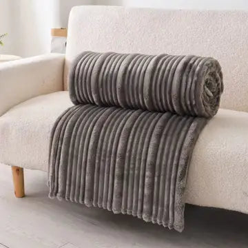 Plush Ultra Soft Ribbed Throw Blanket- Grey