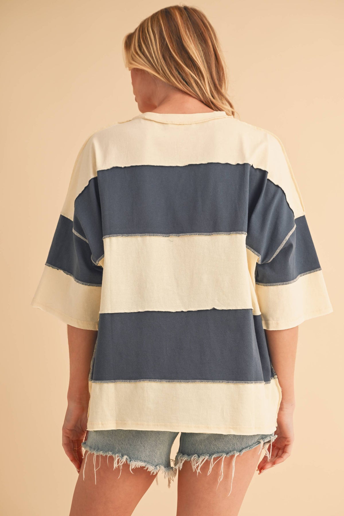 8417FN Polly Color Block Top: Butter Green / Contemporary / L