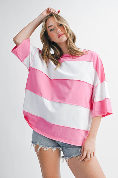 8417FN Polly Color Block Top: Butter Green / Contemporary / L