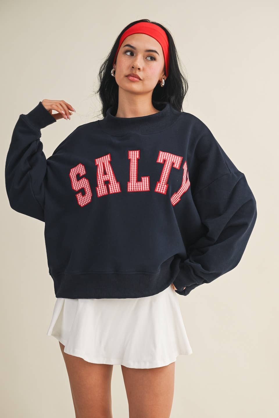 Salty Oversized Mock Neck Sweatshirt: Navy / M