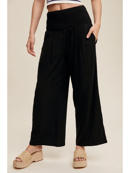 Day Off Smocked Waist Wide Leg Pants