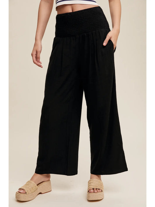 Day Off Smocked Waist Wide Leg Pants
