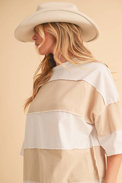 8417FN Polly Color Block Top: Butter Green / Contemporary / L