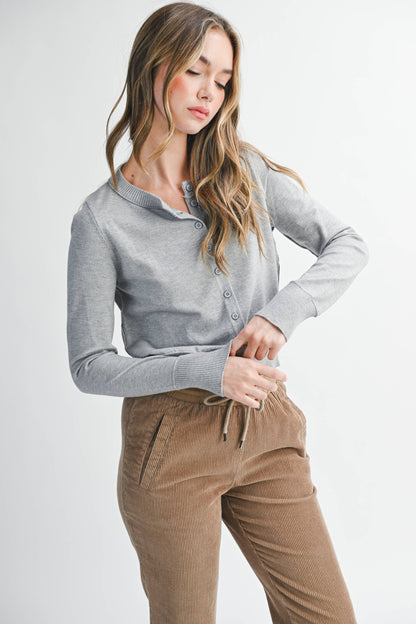 5176GN Ribbed Button-Up Knit Cardigan: Mocha Mousse / Contemporary / S