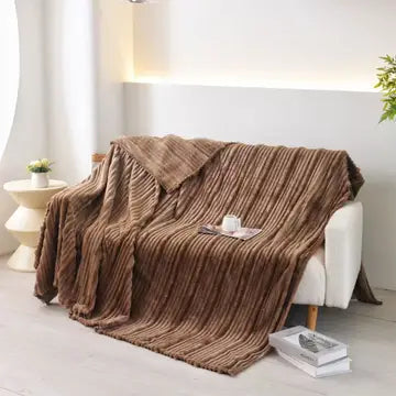 Plush Ultra Soft Ribbed Throw Blanket- Brown