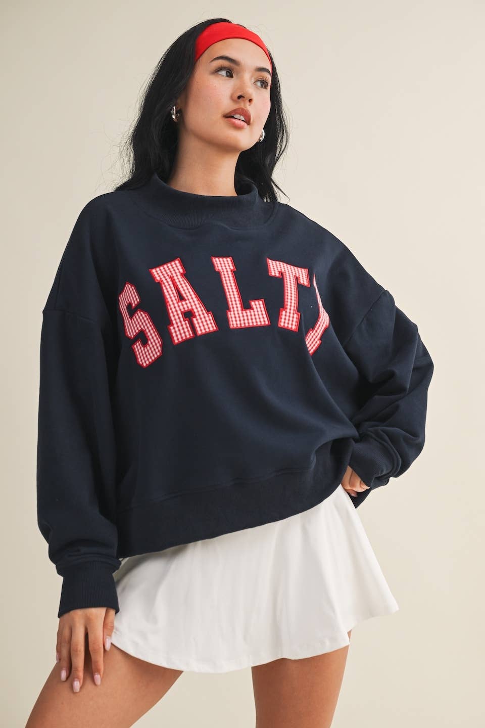 Salty Oversized Mock Neck Sweatshirt: Navy / L