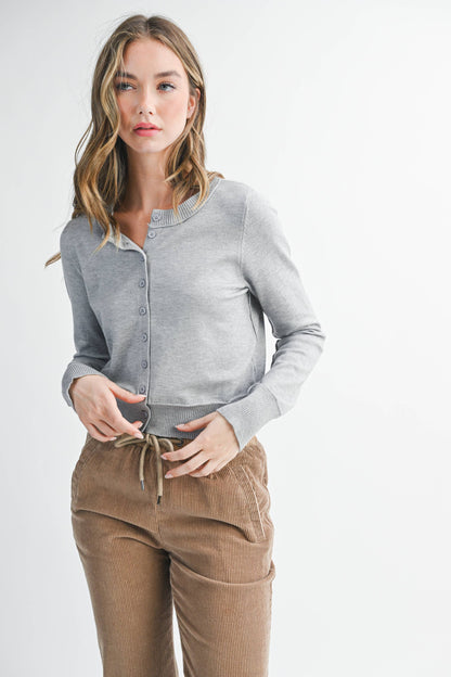 5176GN Ribbed Button-Up Knit Cardigan: Mocha Mousse / Contemporary / S