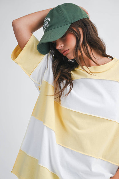 8417FN Polly Color Block Top: Butter Green / Contemporary / L