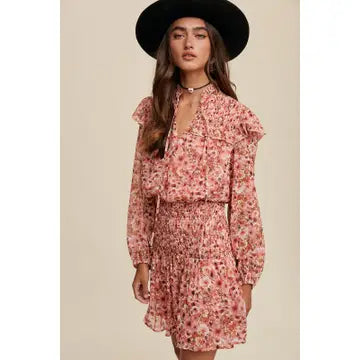 Taylor Floral Print Ruffle Smocked Dress